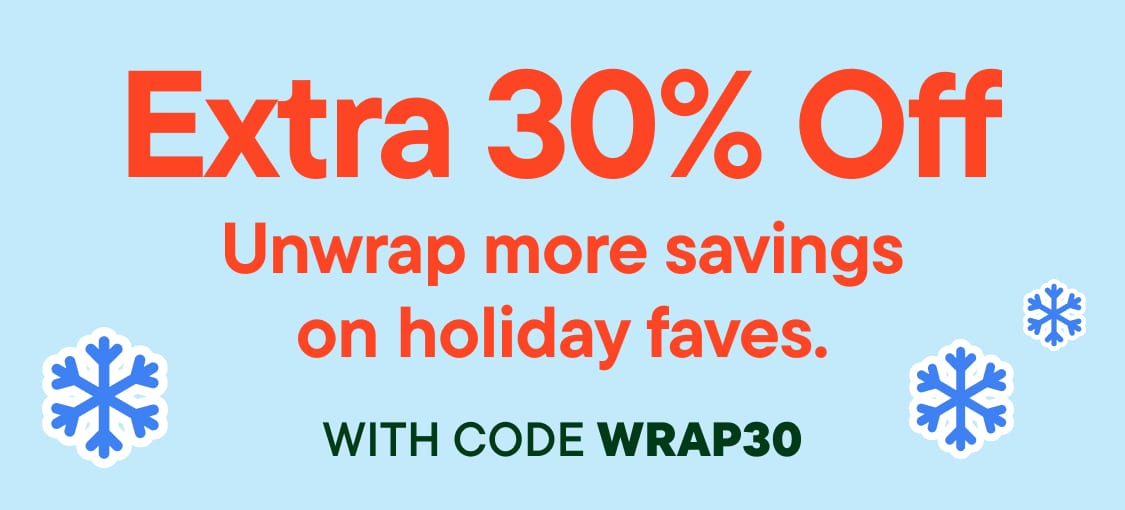 Large red "% off" text against a light blue background.