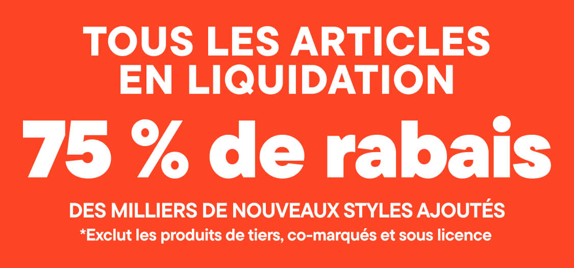 L'image affiche un grand texte blanc « 75 % de réduction » sur un fond orange vif, avec un texte plus petit « Exclure 10 » en dessous.