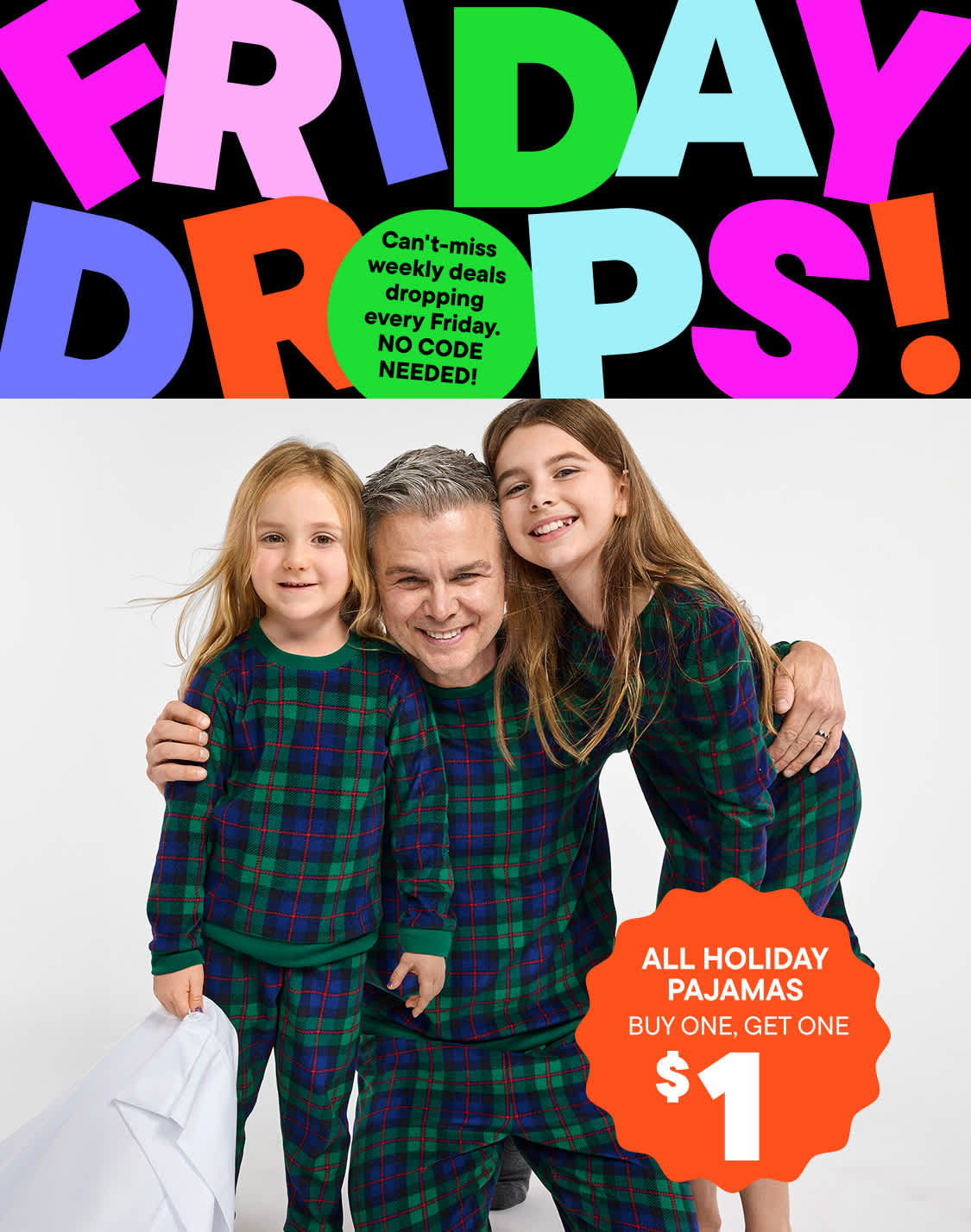 Texte coloré « DROPS ! » sur fond noir, avec le texte « NG EVERY FRIDAY, NO CODE NEEDED ! » en dessous.