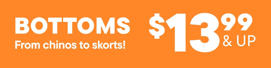 The image displays the text "TOMS $1 dos to skorts!" against an orange background.