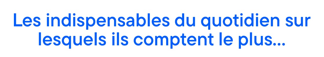 The image displays the text "The everyday must-haves they count on most…" in large blue letters against a white background.