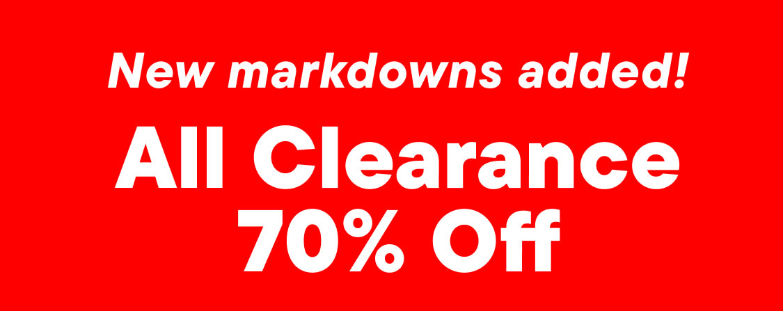 The image displays the text "new markdowns added" in large white letters against a bright red background.