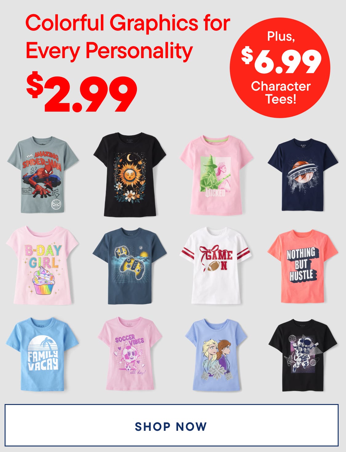 The image displays a collection of colorful and vibrant graphic t-shirt designs featuring various patterns, characters, and text.