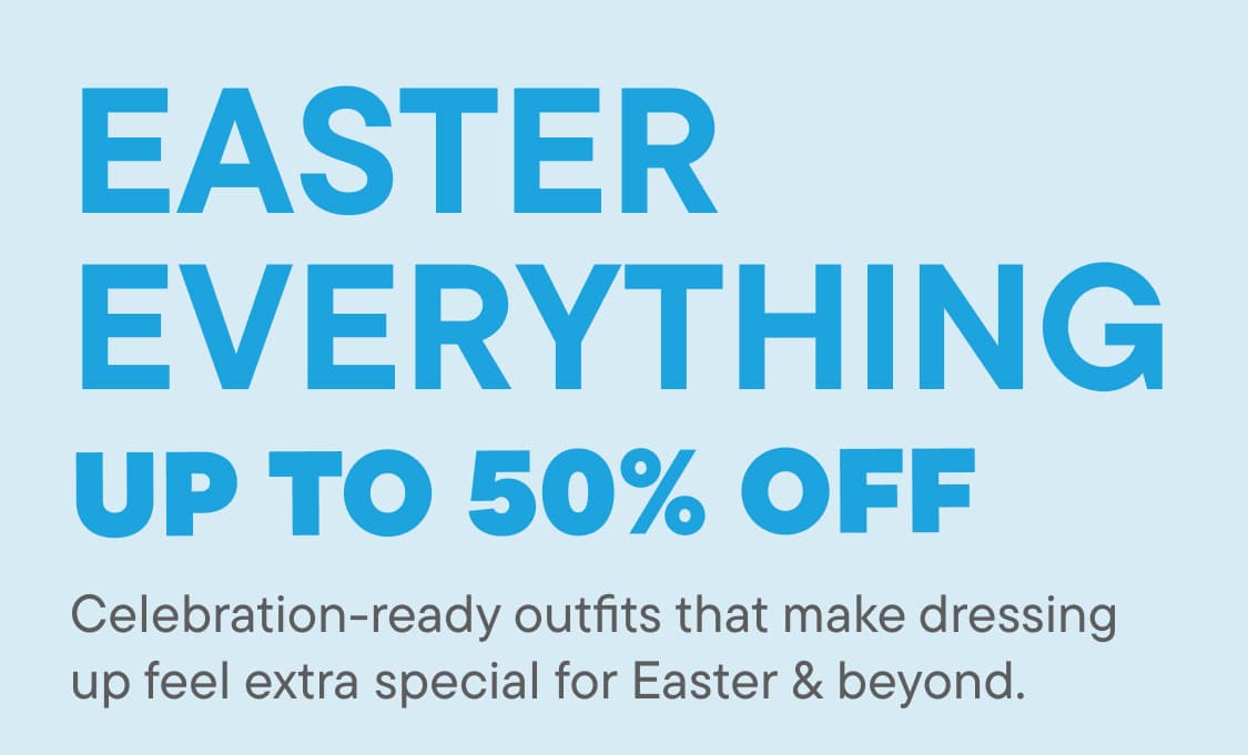 The image displays the text "easter everything up to 50% off" 