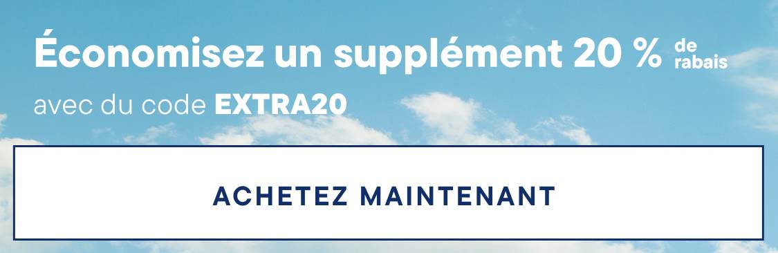 L'image affiche le texte « 20% » en évidence sur un fond bleu vif.