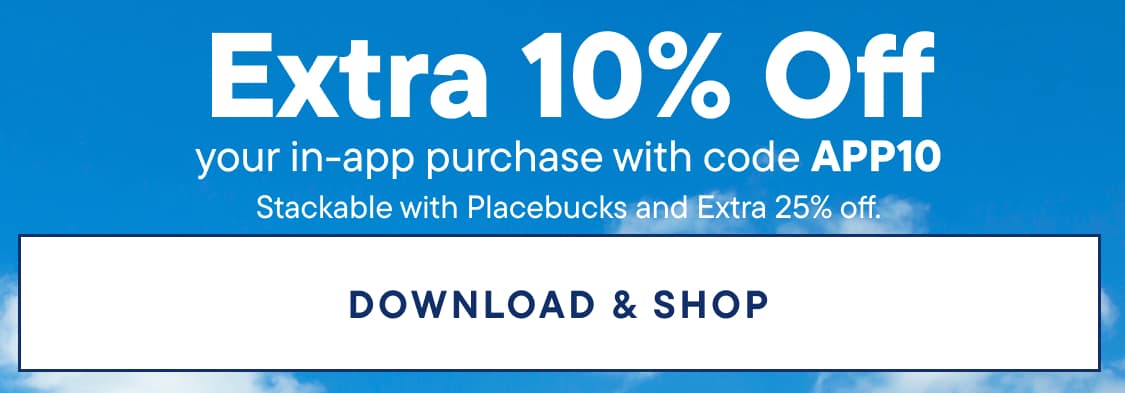 The image displays the text "Extra 10% Off In-app purchase with Placebucks are available" against a bright blue background.