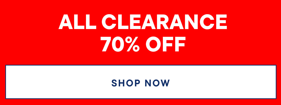The image displays the text "All CLEARANCE 70% OFF" in large white letters against a bright red background.