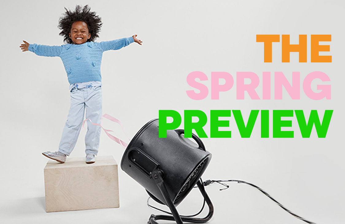 The image features a young woman with long, wavy hair making a surprised facial expression, along with text that reads "THE SPRING PREVIEW".