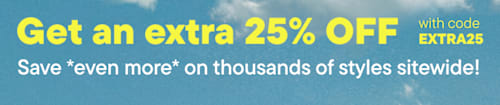 The image displays a blue sky background with white clouds, and in the foreground, there are text that reads "Get an extra 25% OFF with code EXTRA25"