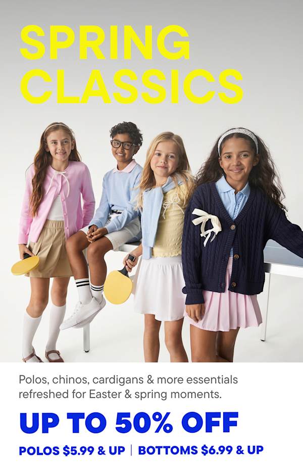 The image features a young person wearing a school uniform, sitting on the ground and showcasing various uniform-related features such as easy care, quick-dry fabric, and breathable construction, all while promoting a 30% discount on uniform purchases.