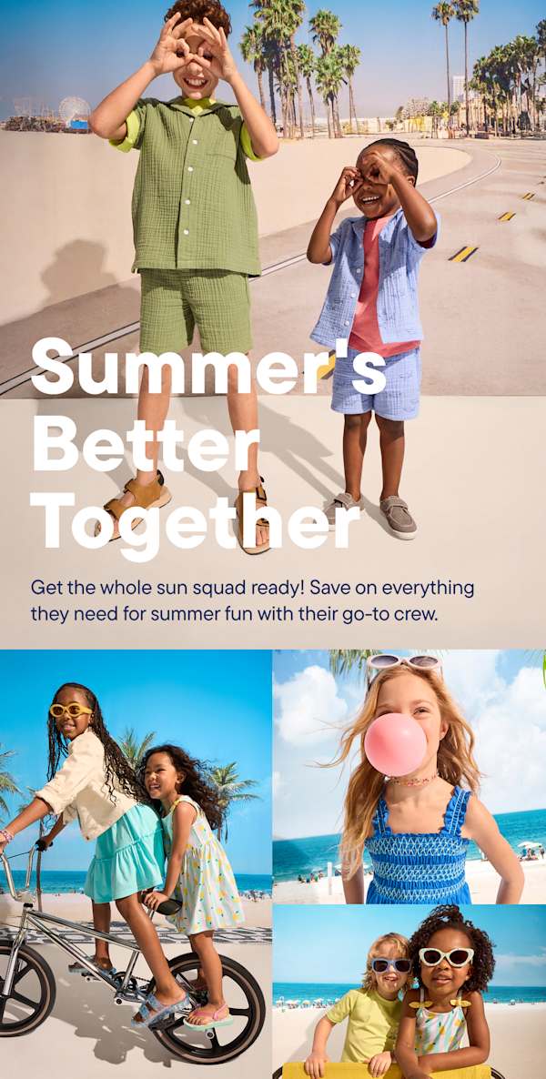 A collage of images showcasing various summer activities and fashion, with a central text that reads "Summer's Better Together".
