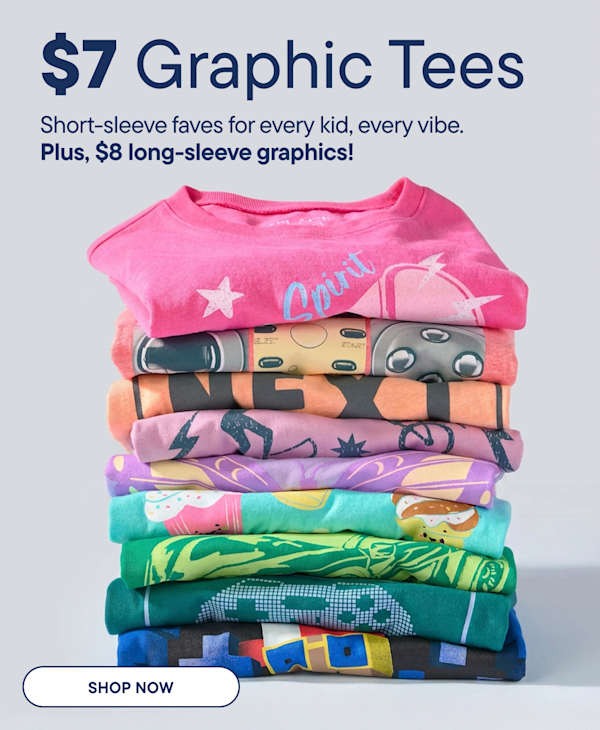A colorful stack of folded t-shirts sits in the foreground against a light blue background featuring promotional text and a price tag.