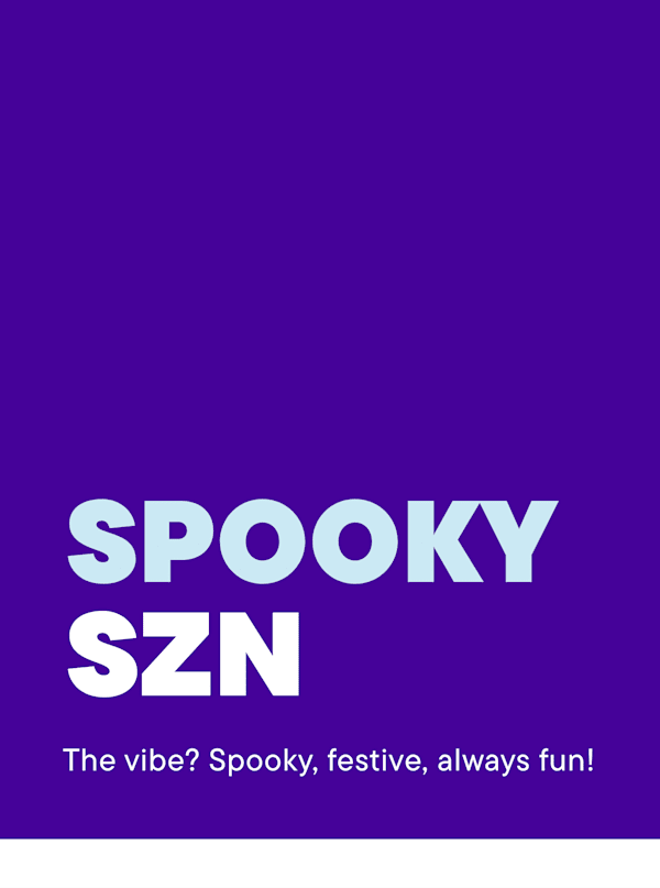 The image features the text "SPOOKY SZN" in large, stylized white letters against a vibrant purple background.