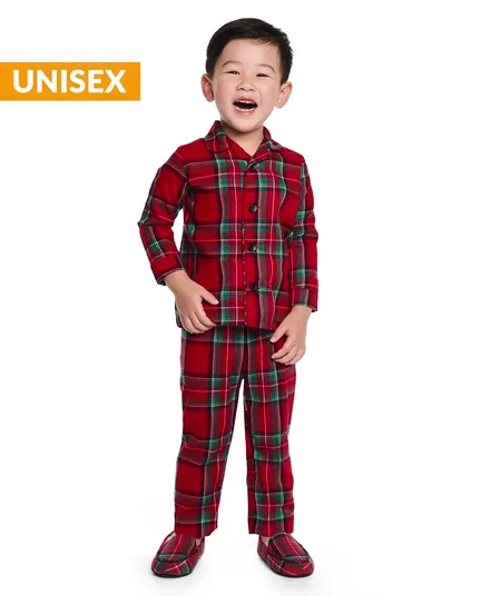 Unisex Girls And Boys Matching Family Long Sleeve Plaid Flannel 2-Piece Pajamas - Gymmies