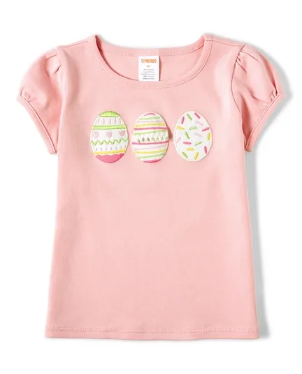 Top de huevo de Pascua bordado de manga corta para niñas - Fiesta en el jardín
