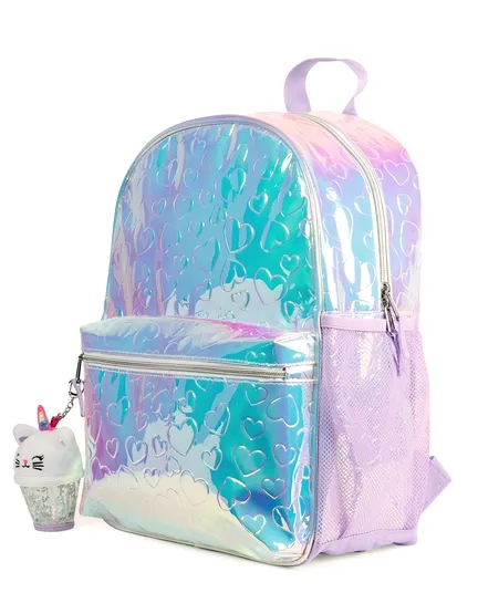 Girls Embossed Heart Holographic Backpack