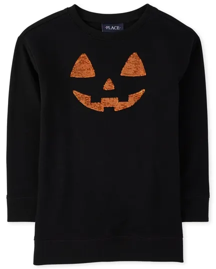 Girls Mommy And Me Halloween Long Sleeve Flip Sequin Pumpkin Matching Tunic Sweatshirt