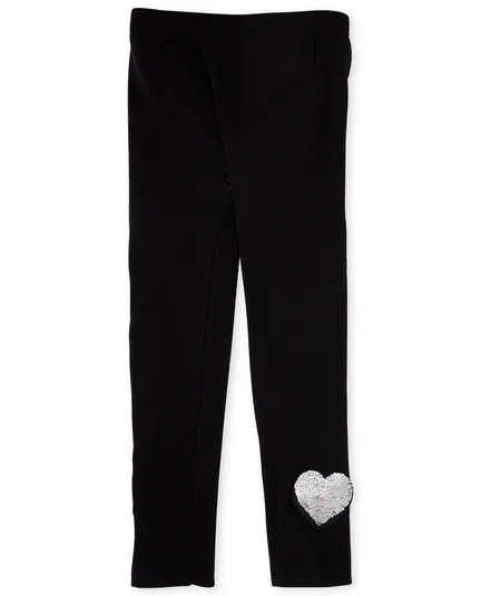 Leggings para niñas con forro polar de punto con gráfico de corazón y lentejuelas con solapa