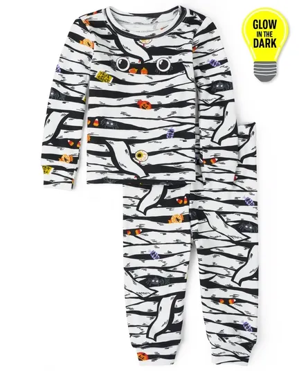 Unisex Baby And Toddler Halloween Long Sleeve Glow In The Dark Mummy Snug Fit Cotton Pajamas