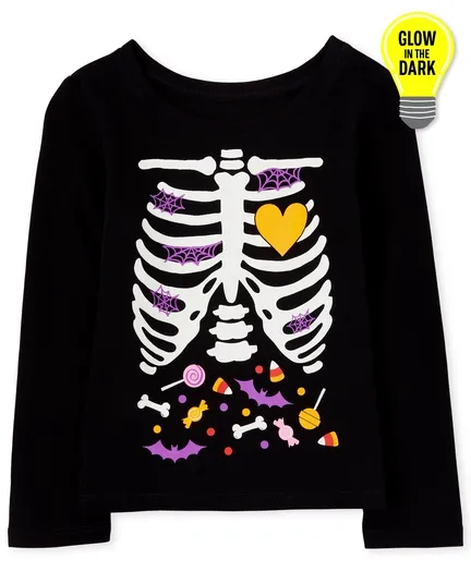 Baby And Toddler Girls Mommy And Me Halloween Long Sleeve Glow In The Dark Candy Skeleton Matching Graphic Tee