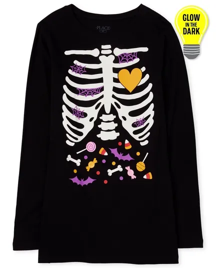 Camiseta estampada a juego de esqueleto de caramelo Glow Candy de Halloween para mamá y yo