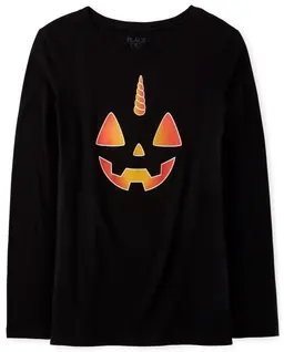 Camiseta con gráfico de calabaza brillante de Halloween familiar a juego para mujer