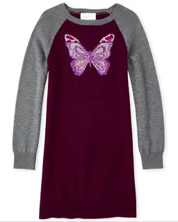 Girls Flip Sequin Butterfly Sweater Dress