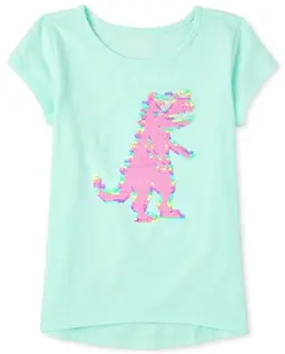 Girls Flip Sequin Rainbow Dino Top