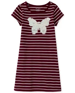 Girls Glitter Butterfly Striped Dress