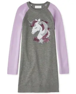 Girls Flip Sequin Unicorn Sweater Dress