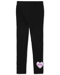 Girls Flip Sequin Heart Fleece Lined Leggings