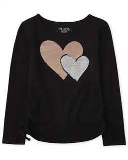 Girls Flip Sequin Heart Cinched Top