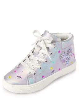 Girls Shakey Glitter Heart Hi Top Sneakers