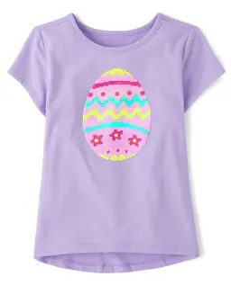Top asimétrico con lentejuelas y diseño de Pascua para niñas