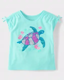 Girls Sequin Graphic Tie Sleeve Top
