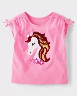 Girls Sequin Graphic Tie Sleeve Top