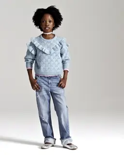 Girls Ripped Roll Cuff Straight Jeans