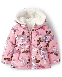 Toddler Girls Floral Faux Fur Reversible Jacket