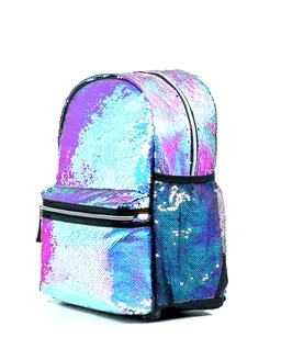 Girls Holographic Flip Sequin Backpack With Initial Pouch