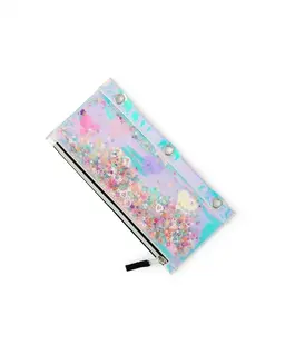 Girls Holographic Shakey Heart Pencil Case