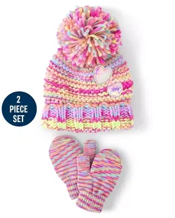 Baby And Toddler Girls Rainbow Space Dye Beanie And Mittens 2-Piece Set
