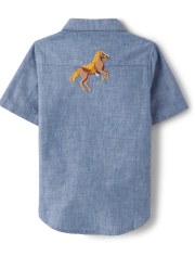 Boys Embroidered Horse Chambray Snap Front Shirt - Country Trail