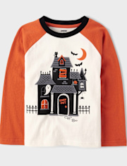 Boys Embroidered Haunted House Raglan Top - Halloween