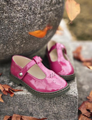 Girls Perforated T-Strap Mary Jane Shoes - Fall Celebrations