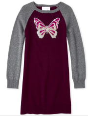 Girls Flip Sequin Butterfly Sweater Dress