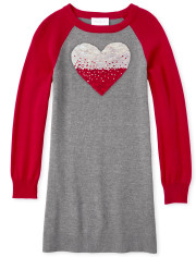 Girls Flip Sequin Heart Sweater Dress