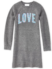 Girls Flip Sequin Love Sweater Dress