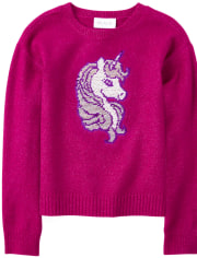 Pull licorne à paillettes et rabat pour fille