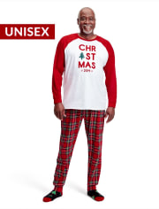 Pijama de algodón a cuadros de Navidad familiar a juego para adultos unisex