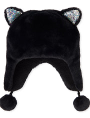 Girls Rainbow Flip Sequin Cat Faux Fur Hat
